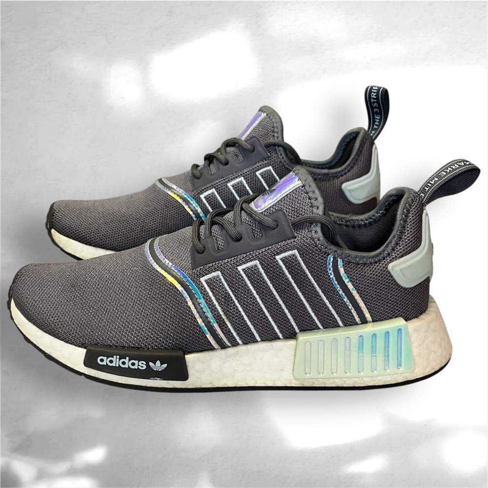 adidas Women's NMD_R1 Sneakers Shoes Grey White Iridescent Blue  Style GW9472